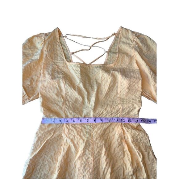 ASOS Yellow Seersucker Puff Sleeve Lace Up Back Romper - Picture 9 of 12